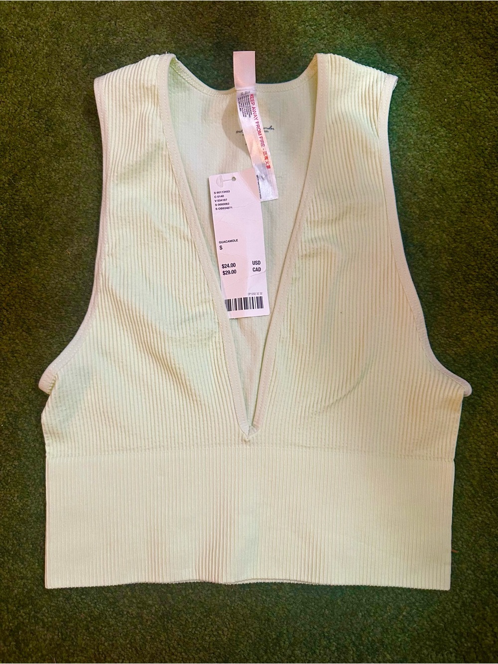 Urban Outfitters Ribbed Deep V Crop Tank - Pale Green